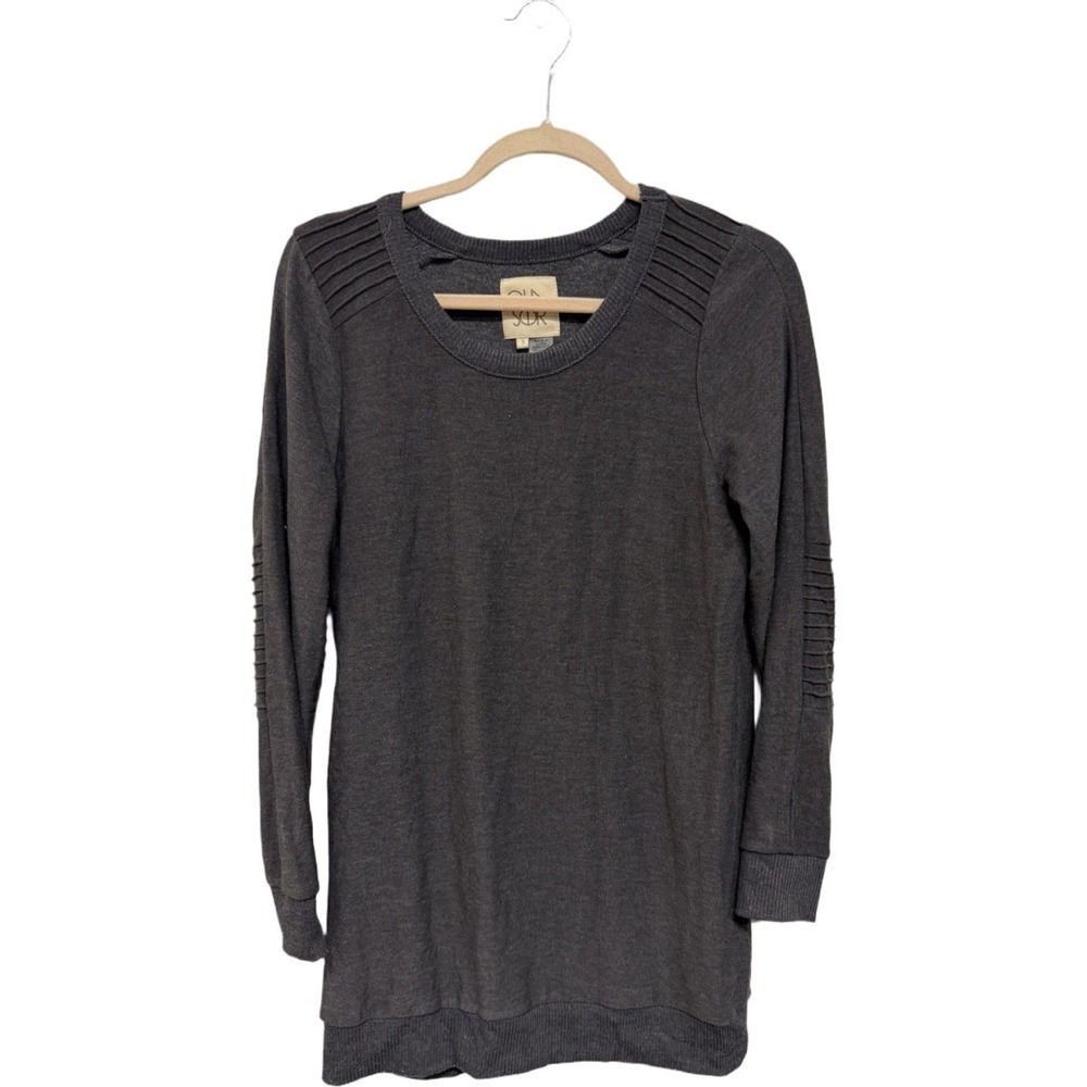 Chaser Women's Small Gray Moto Tunic Sweater Long Sleeve Ribbed Detail Utility